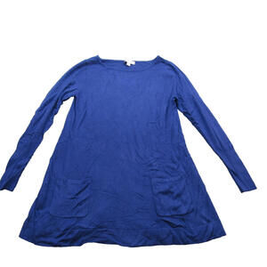 Susan Graver Sweater Womens Medium Blue Long Sleeve‎ Tunic Pockets Pullover Top